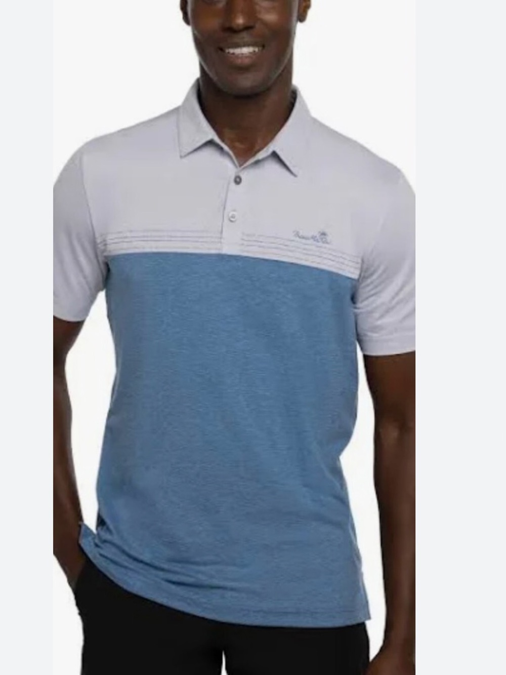 Travis Mathew Two-Tone Light Gray and Blue Polo